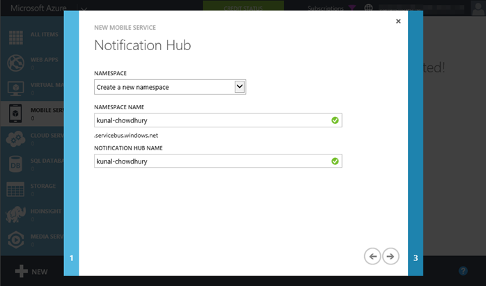 3. Windows Azure - Mobile Service - Create a notification hub (www.kunal-chowdhury.com)