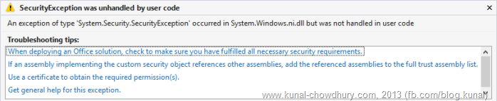 An exception of type 'System.Security.SecurityException' occurred in System.Windows.ni.dll but was not handled in user code