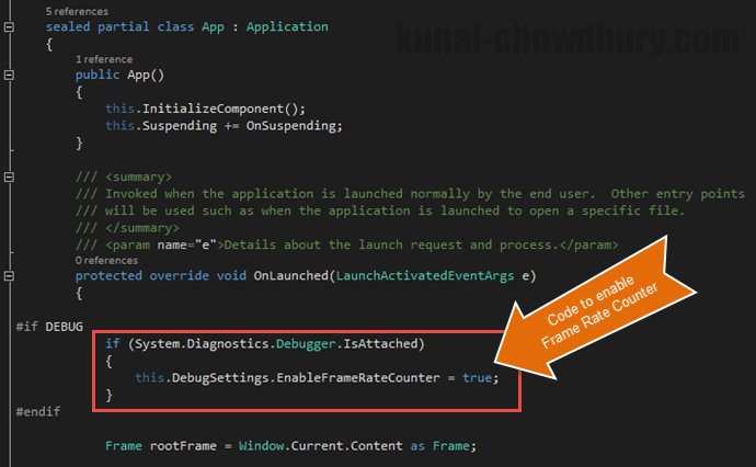 Code for Frame Rate Counter visibility in Windows 10 Universal App (www.kunal-chowdhury.com)