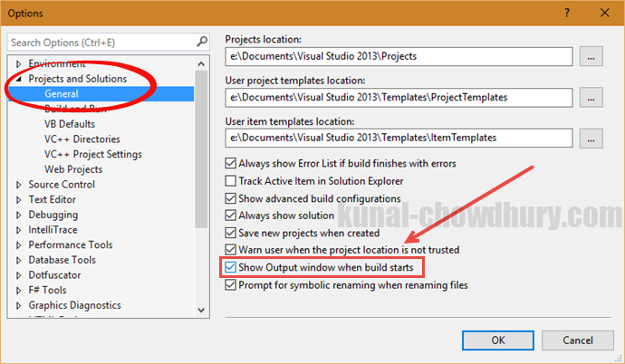 How to show output window when build starts in Visual Studio (www.kunal-chowdhury.com)