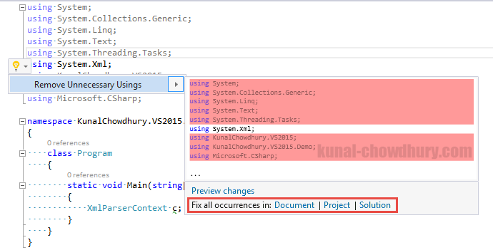 Visual Studio 2015 Tips & Tricks - New way to remove unnecessary using namespaces