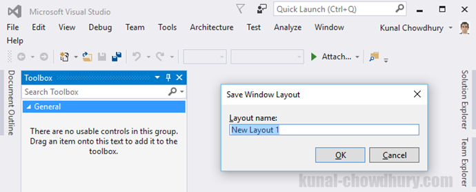 Visual Studio 2015 Tips & Tricks - Save a Visual Studio layout (www.kunal-chowdhury.com)