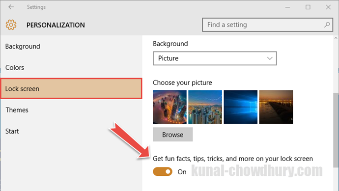 Windows 10 - Get fun facts, tips, tricks and more on your lock screen (www.kunal-chowdhury.com)