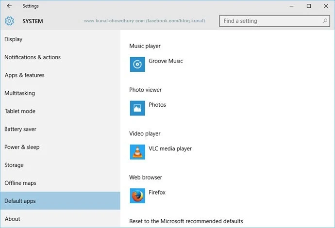 Windows 10 - Settings Page - Default apps - Default browser (www.kunal-chowdhury.com)