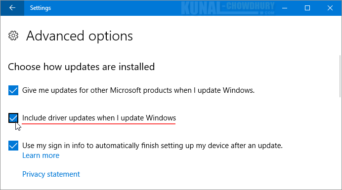 Windows 10 Creators Update - Include or Exclude driver updates when I update Windows (www.kunal-chowdhury.com)