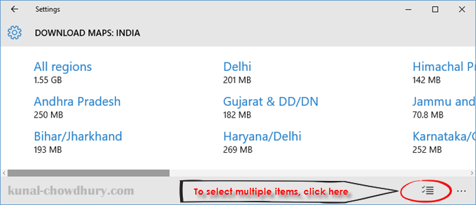 Windows 10 Offline Maps - Select the region or states that you want to download (www.kunal-chowdhury.com)