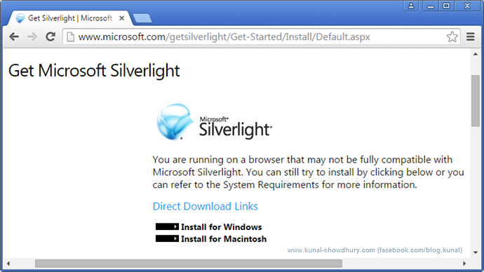 Chrome asking to install Silverlight though it's installed and enabled (www.kunal-chowdhury.com)