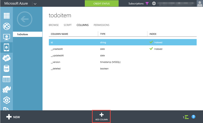 11. Windows Azure - Mobile Service - Table Columns (www.kunal-chowdhury.com)