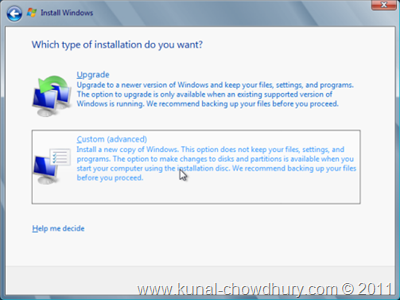 15. Click Custom to Proceed with the Installation