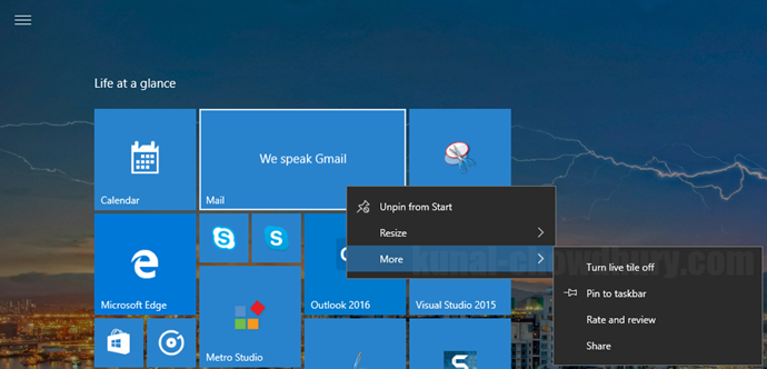 2. Windows 10 Start Menu Context Menu - More Options (www.kunal-chowdhury.com)