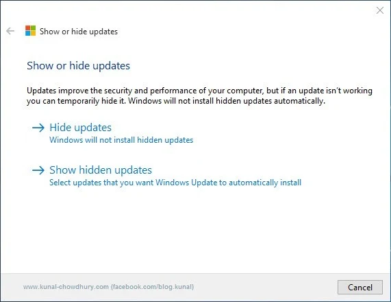 3. Show or Hide updates Troubleshooter - Hide or Unhide