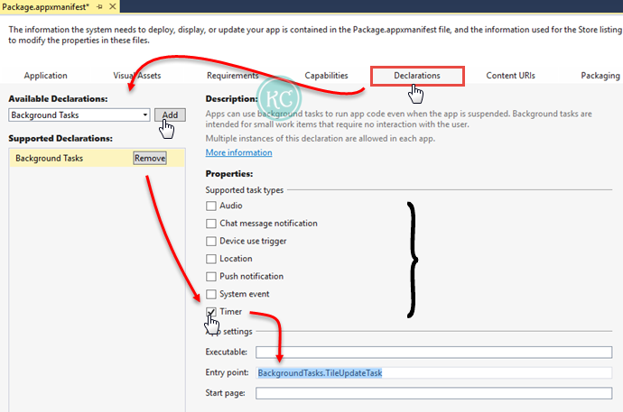 4. Add Background Tasks declaration in Package.appxmanifest