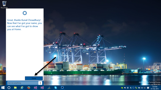5. How to activate Cortana in Windows 10 - Confirm your name