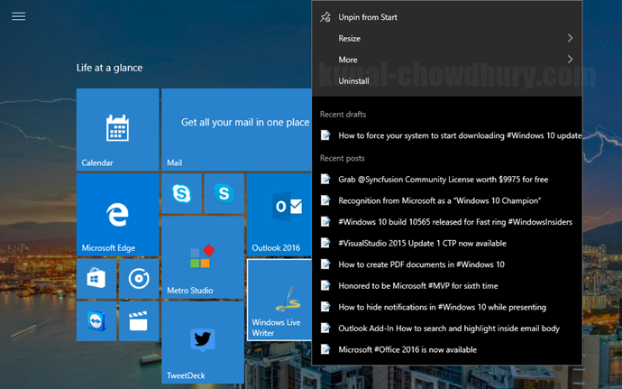 5. Windows 10 Start Menu Context Menu - Recent Files (www.kunal-chowdhury.com)