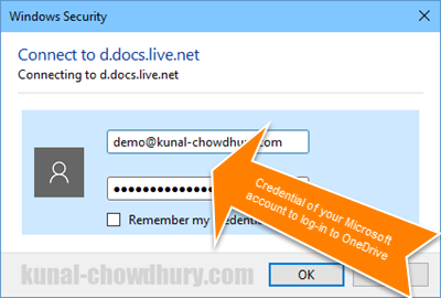 6. Enter the Credential of your Microsoft Account to log-in to OneDrive