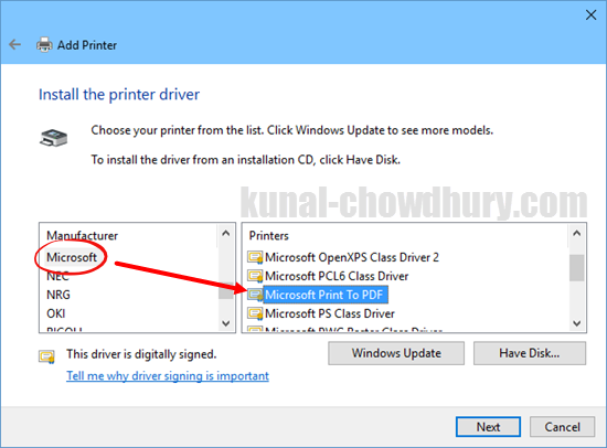 Here's how to add Microsoft Print to PDF driver in Windows 10 (www.kunal-chowdhury.com)