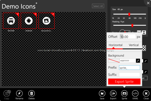 9. Syncfusion Metro Studio 2 - Create a Sprite from the Collection of Icons