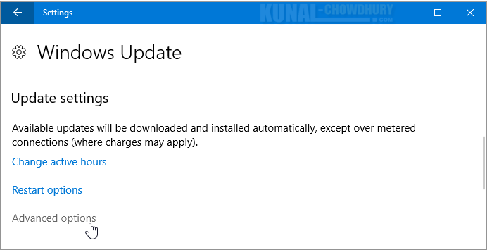 Advanced options of Windows 10 Update settings (www.kunal-chowdhury.com)