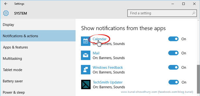 App Notifications in Windows 10 (www.kunal-chowdhury.com)