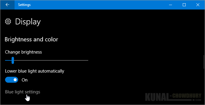 Blue light settings on Windows 10 Creators Update (www.kunal-chowdhury.com)