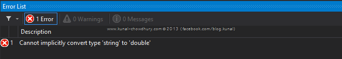 Cannot convert source type ‘string’ to target type ’double’