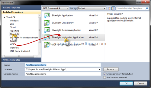 Create New Silverlight Navigation Application
