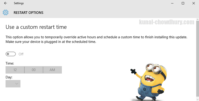 Custom Restart Time in Windows 10 Update Settings (www.kunal-chowdhury.com)