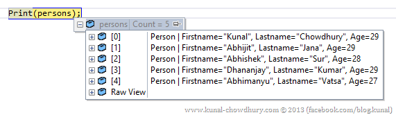 Debugging a Collection of Objects using the DebuggerDisplay Attribute