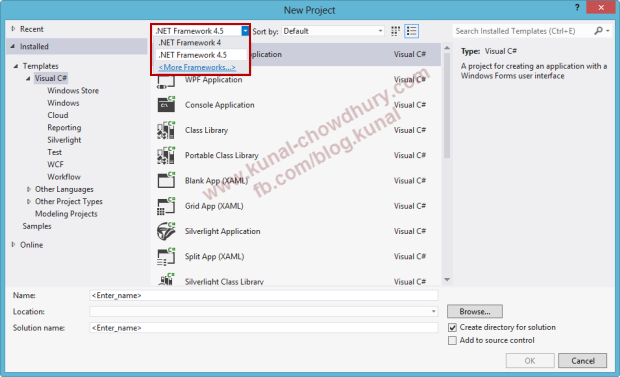 Default .NET Framework in Visual Studio 2012