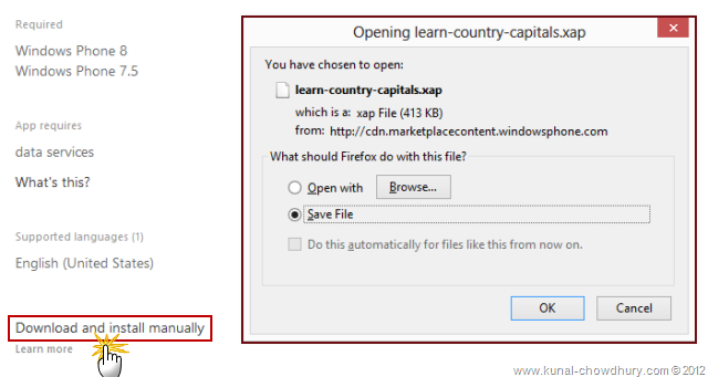 Download and install Windows Phone Applications manually