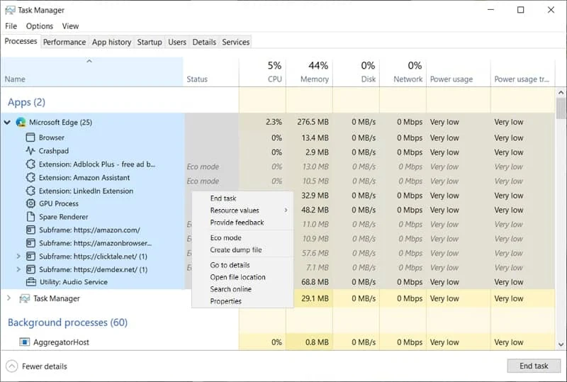 Eco Mode provides users with an option to throttle process resources of Microsoft Edge