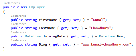 Employee Class - Initialization of Auto Properties (www.kunal-chowdhury.com)