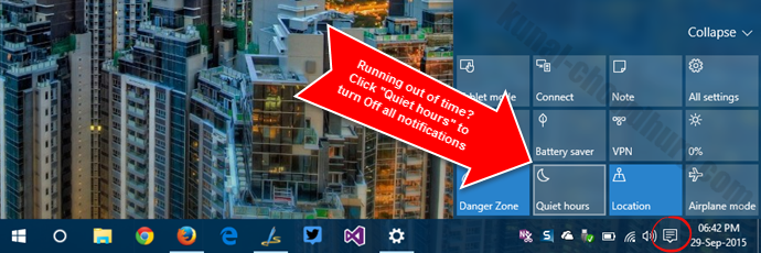 Enable Quiet hours to stop all notifications in Windows 10 (www.kunal-chowdhury.com)