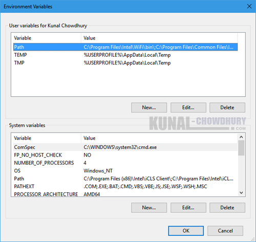 Environment Variables in Windows 10 Anniversary Update (www.kunal-chowdhury.com)