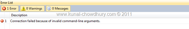 Error - Connection failed because of invalid command-line arguments