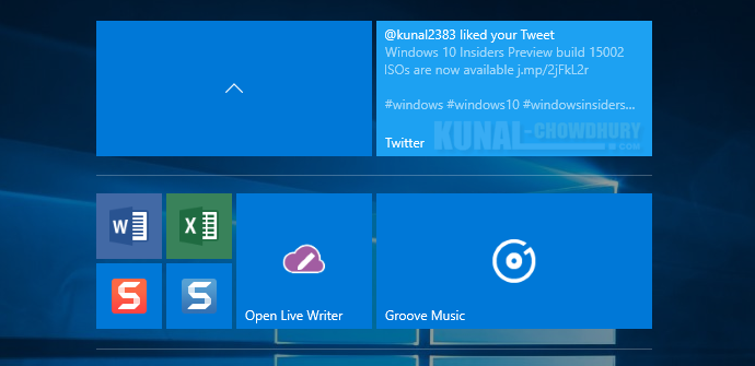 Expanded grouped tile with various combinations on Windows 10 Creators Update (www.kunal-chowdhury.com)