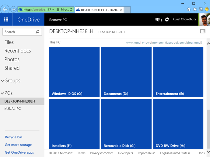 Improvements in OneDrive for Windows 10 - System Drives View (www.kunal-chowdhury.com)