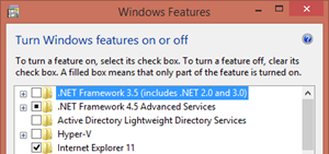 Install .NET Framework 3.5 from Windows features page