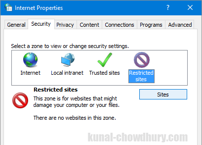 Internet Properties - Security - Restricted Sites (www.kunal-chowdhury.com)