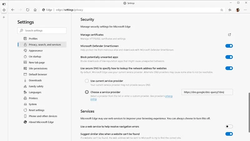 Microsoft Edge to have DNS over HTTPS (DoH) as the default DNS settings