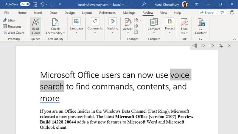 Microsoft Office users can now use voice search to find commands, contents, and more