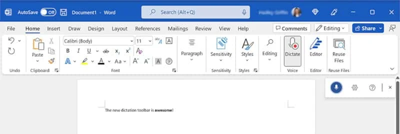 Microsoft Office Version 2206 (Build 15321.20000) - Redesigned dictation toolbar for Microsoft Word and Outlook