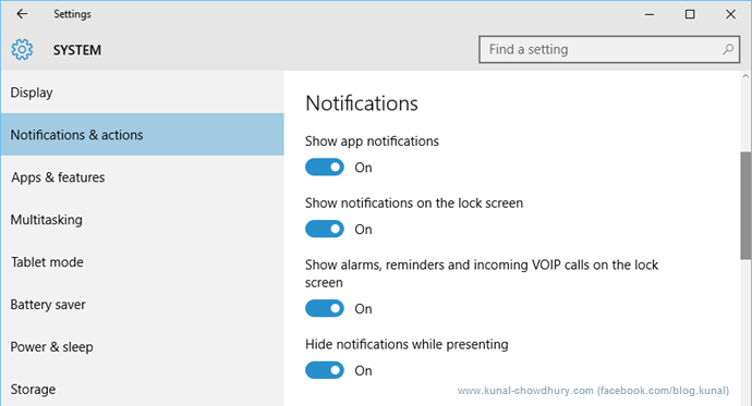 Notifications in Windows 10 (www.kunal-chowdhury.com)