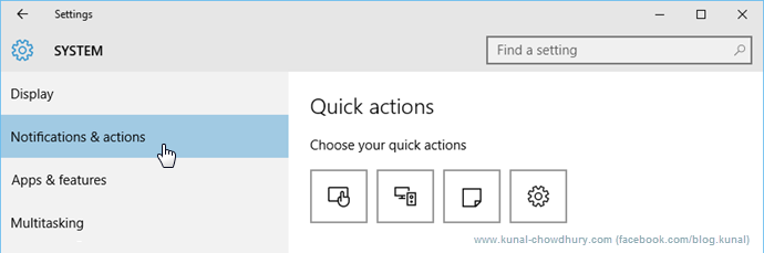 Quick Actions in Windows 10 (www.kunal-chowdhury.com)