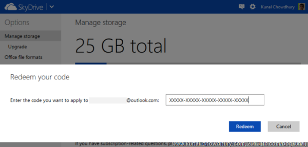 Redeem your Skydrive code