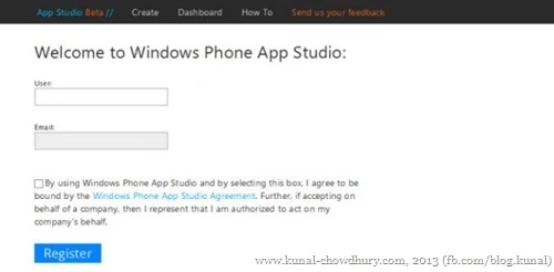 Register your account for WP App Studio