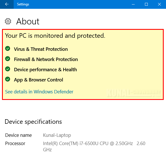 PC Health Status of 'About' screen (www.kunal-chowdhury.com)