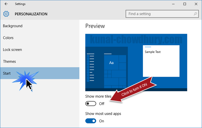 Show more tiles on Windows 10 Start Screen Group (www.kunal-chowdhury.com)