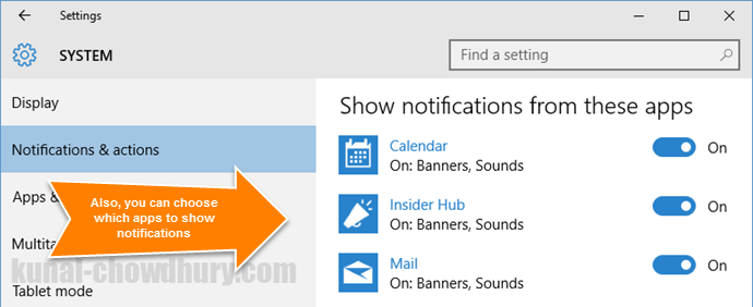 Show or Hide notifications from specific apps in Windows 10 (www.kunal-chowdhury.com)