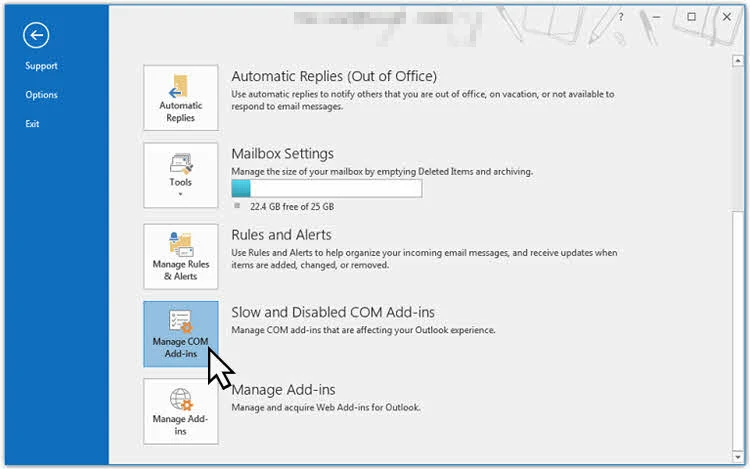 Here's how to navigate to Outlook's Slow and Disabled addin list